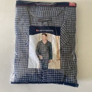 Knightsbridge Yarn Dyed Flannel Pajama Set 100% Cotton Plaid BlueSz M Vintage